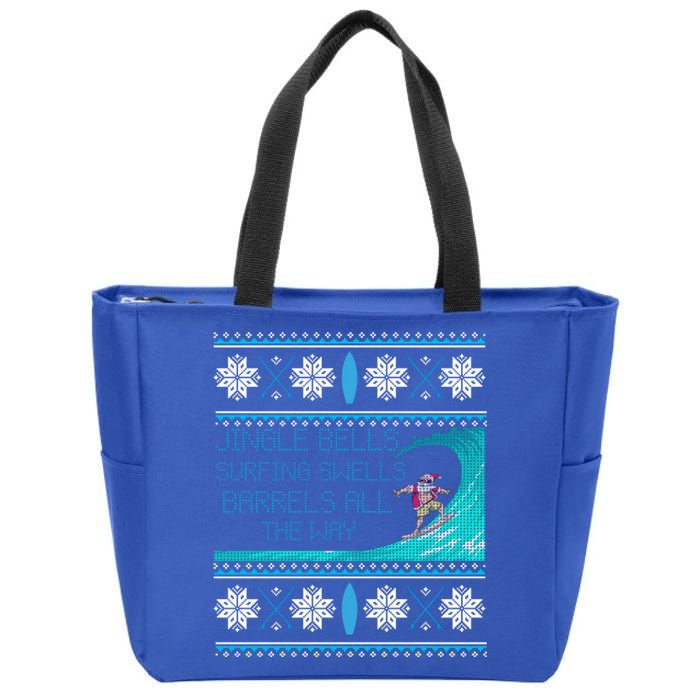 Surf Surfing Surfer Ugly Christmas Sweater Style Funny Gift Zip Tote Bag