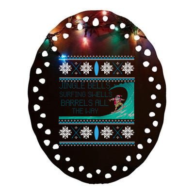 Surf Surfing Surfer Ugly Christmas Sweater Style Funny Gift Ceramic Oval Ornament