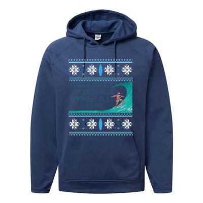 Surf Surfing Surfer Ugly Christmas Sweater Style Funny Gift Performance Fleece Hoodie