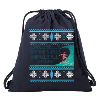 Surf Surfing Surfer Ugly Christmas Sweater Style Funny Gift Drawstring Bag