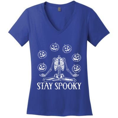Stay Spooky Skeleton Cool Gift Trick Treat Halloween Skull Hand Meaningful Gift Women's V-Neck T-Shirt