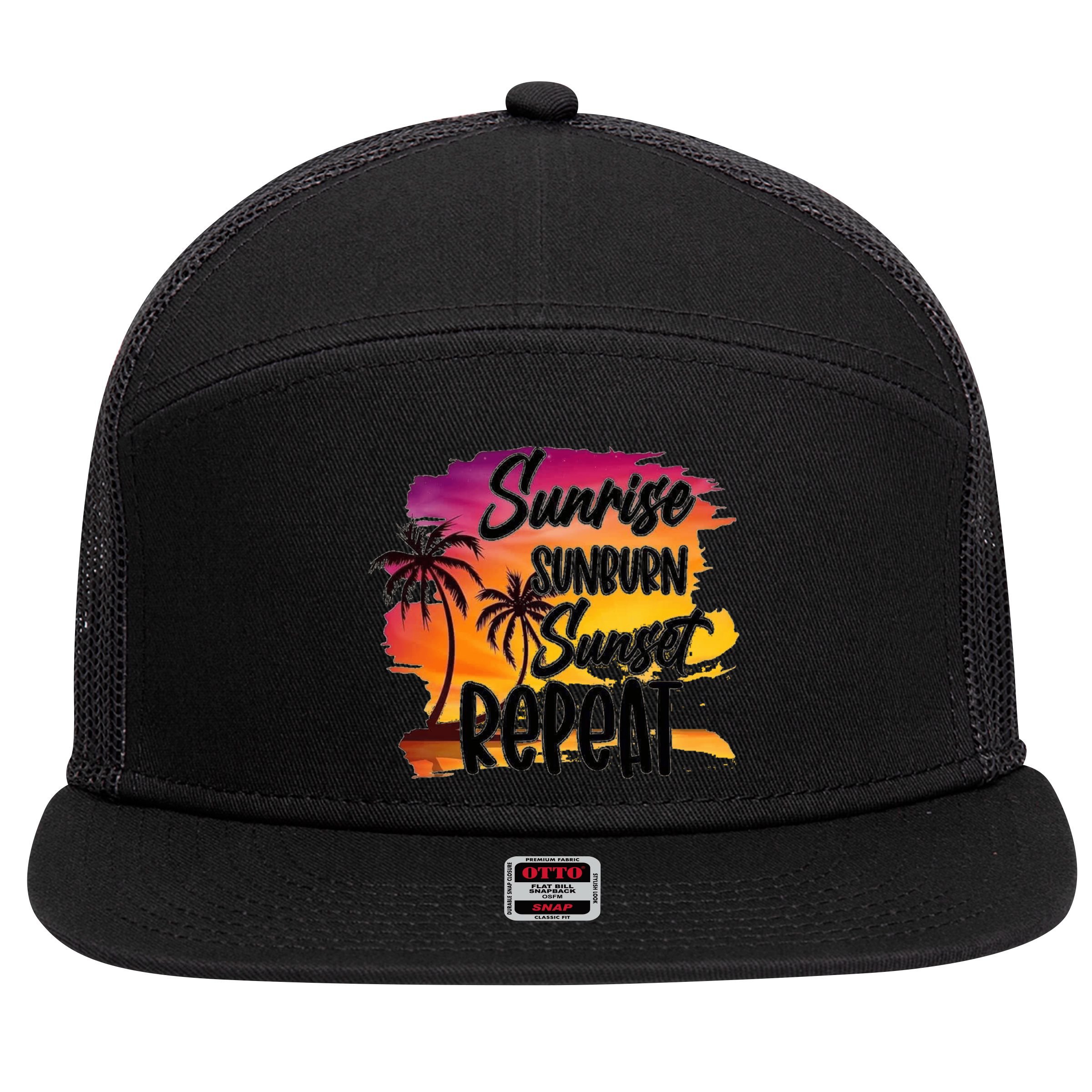 Sunrise Sunburn Sunset Repeat Great Gift 7 Panel Mesh Trucker Snapback Hat
