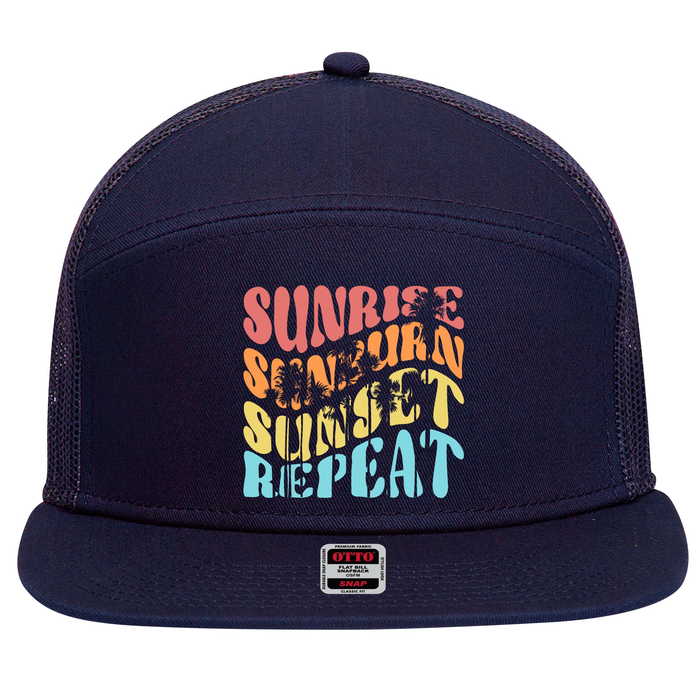 Sunride Sunburn Sunset Repeat 7 Panel Mesh Trucker Snapback Hat