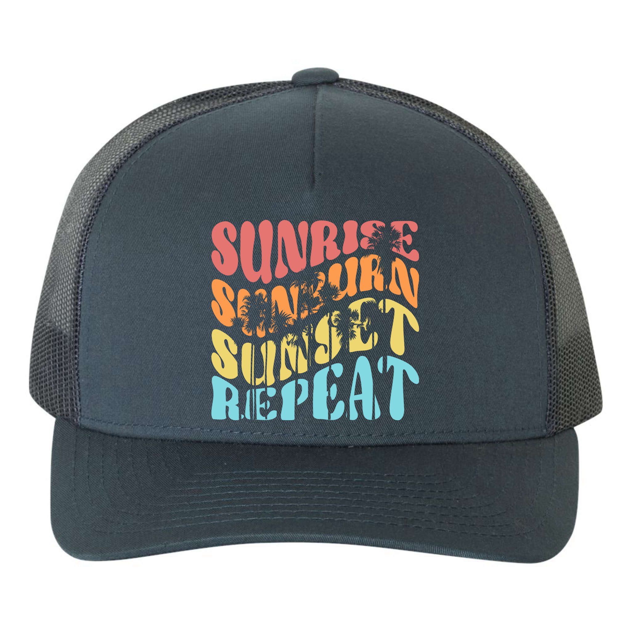 Sunride Sunburn Sunset Repeat Yupoong Adult 5-Panel Trucker Hat