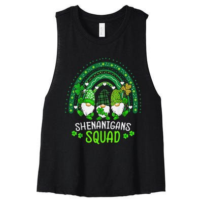 Shenanigans Squad St Patricks Day Gnomes Green Rainbow Irish Women's Racerback Cropped Tank