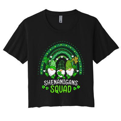 Shenanigans Squad St Patricks Day Gnomes Green Rainbow Irish Women's Crop Top Tee