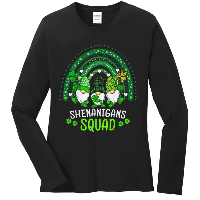 Shenanigans Squad St Patricks Day Gnomes Green Rainbow Irish Ladies Long Sleeve Shirt