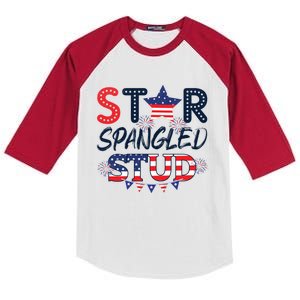 Star Spangled Stud July 4th America Flag Patriot Usa Gift Kids Colorblock Raglan Jersey