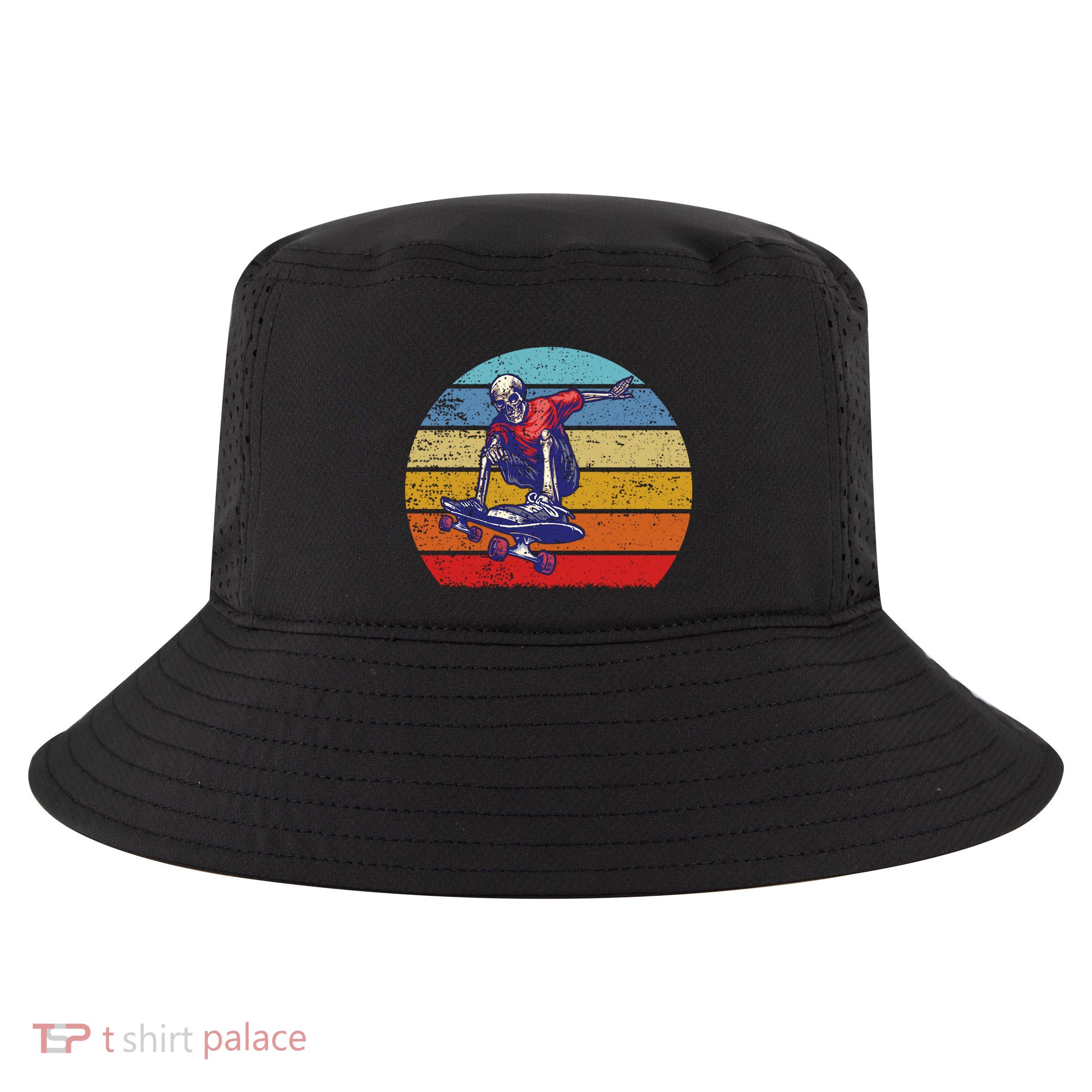 Skateboard Skeleton Skater Retro Vintage Skating Gift Cool Comfort Performance Bucket Hat