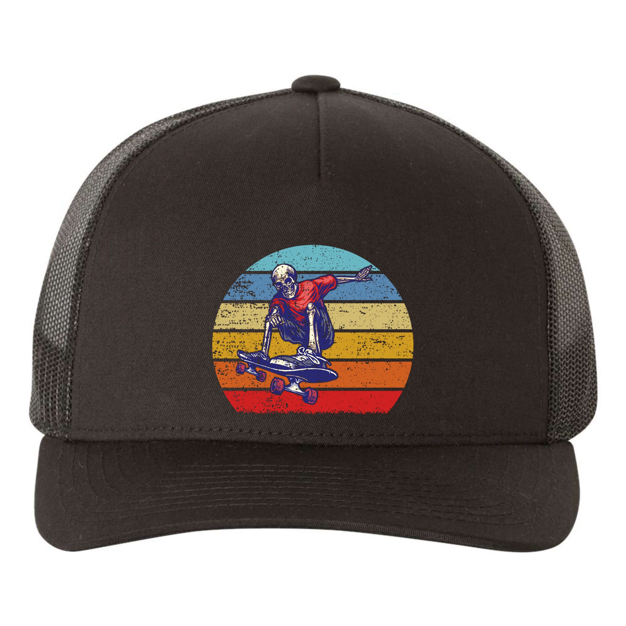 Skateboard Skeleton Skater Retro Vintage Skating Gift Yupoong Adult 5-Panel Trucker Hat