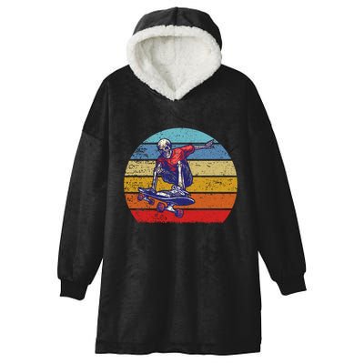 Skateboard Skeleton Skater Retro Vintage Skating Gift Hooded Wearable Blanket
