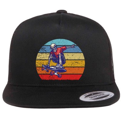 Skateboard Skeleton Skater Retro Vintage Skating Gift Flatbill Hat