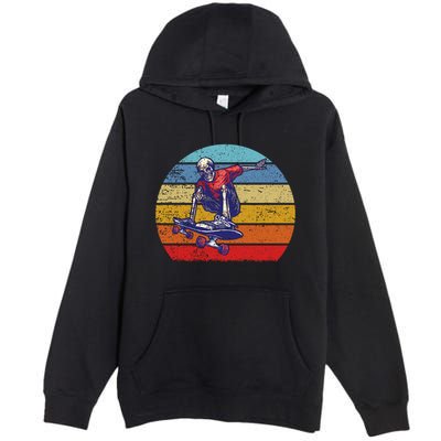 Skateboard Skeleton Skater Retro Vintage Skating Gift Premium Pullover Hoodie