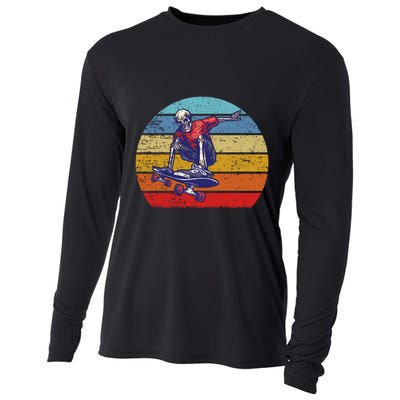 Skateboard Skeleton Skater Retro Vintage Skating Gift Cooling Performance Long Sleeve Crew