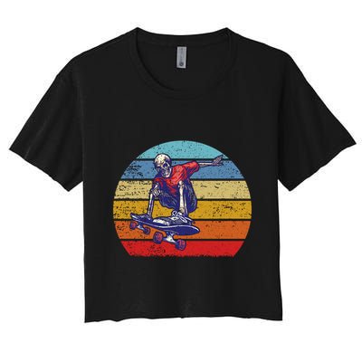 Skateboard Skeleton Skater Retro Vintage Skating Gift Crop Top