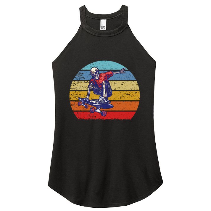 Skateboard Skeleton Skater Retro Vintage Skating Gift Women's Perfect Tri Rocker Tank