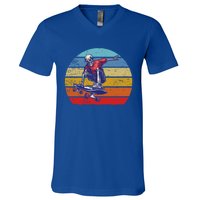 Skateboard Skeleton Skater Retro Vintage Skating Gift V-Neck T-Shirt