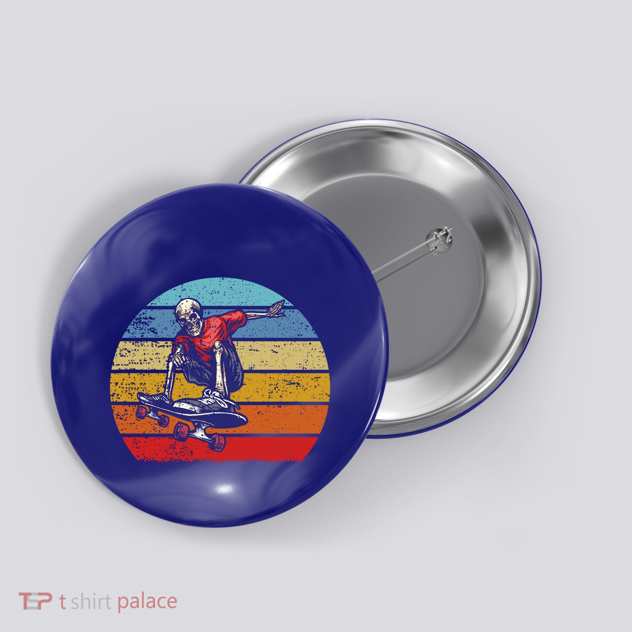 Skateboard Skeleton Skater Retro Vintage Skating Gift Button