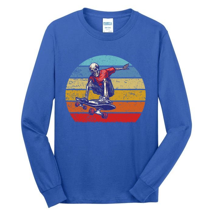 Skateboard Skeleton Skater Retro Vintage Skating Gift Tall Long Sleeve T-Shirt