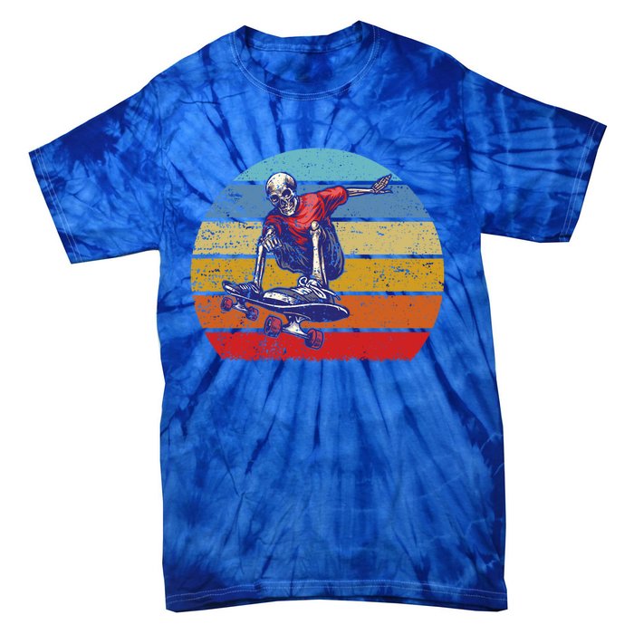 Skateboard Skeleton Skater Retro Vintage Skating Gift Tie-Dye T-Shirt