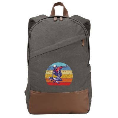 Skateboard Skeleton Skater Retro Vintage Skating Gift Cotton Canvas Backpack