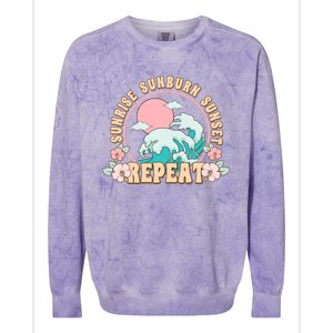 Sunrise Sunburn Sunset Repeat Retro Groovy 70S Flowers Beach Gift Colorblast Crewneck Sweatshirt