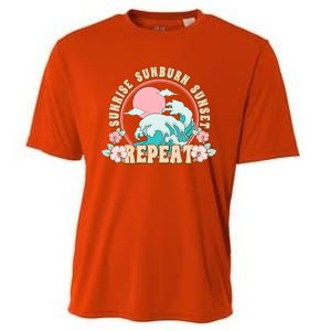 Sunrise Sunburn Sunset Repeat Retro Groovy 70S Flowers Beach Gift Cooling Performance Crew T-Shirt