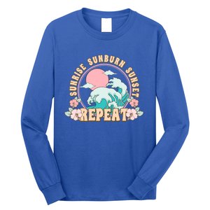 Sunrise Sunburn Sunset Repeat Retro Groovy 70S Flowers Beach Gift Long Sleeve Shirt