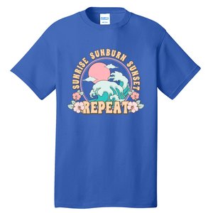 Sunrise Sunburn Sunset Repeat Retro Groovy 70S Flowers Beach Gift Tall T-Shirt