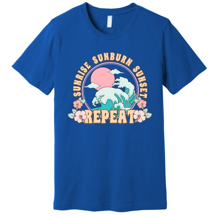 Sunrise Sunburn Sunset Repeat Retro Groovy 70S Flowers Beach Gift Premium T-Shirt