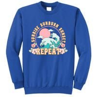 Sunrise Sunburn Sunset Repeat Retro Groovy 70S Flowers Beach Gift Tall Sweatshirt