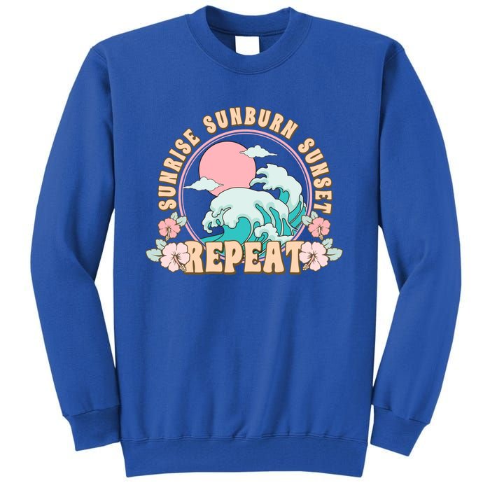 Sunrise Sunburn Sunset Repeat Retro Groovy 70S Flowers Beach Gift Tall Sweatshirt