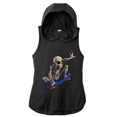 Skateboarding Skeleton Skater Skateboard Halloween Ladies PosiCharge Tri-Blend Wicking Draft Hoodie Tank