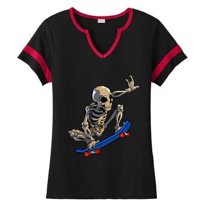 Skateboarding Skeleton Skater Skateboard Halloween Ladies Halftime Notch Neck Tee