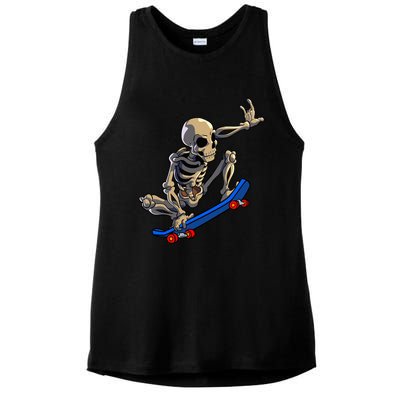 Skateboarding Skeleton Skater Skateboard Halloween Ladies PosiCharge Tri-Blend Wicking Tank