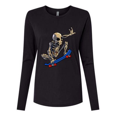 Skateboarding Skeleton Skater Skateboard Halloween Womens Cotton Relaxed Long Sleeve T-Shirt