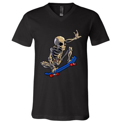 Skateboarding Skeleton Skater Skateboard Halloween V-Neck T-Shirt