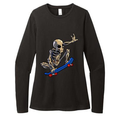 Skateboarding Skeleton Skater Skateboard Halloween Womens CVC Long Sleeve Shirt