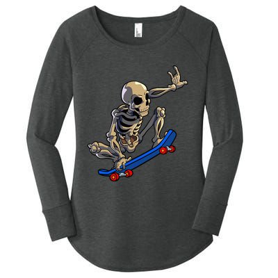 Skateboarding Skeleton Skater Skateboard Halloween Women's Perfect Tri Tunic Long Sleeve Shirt