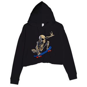 Skateboarding Skeleton Skater Skateboard Halloween Crop Fleece Hoodie