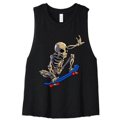 Skateboarding Skeleton Skater Skateboard Halloween Women's Racerback Cropped Tank