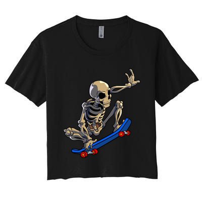 Skateboarding Skeleton Skater Skateboard Halloween Women's Crop Top Tee