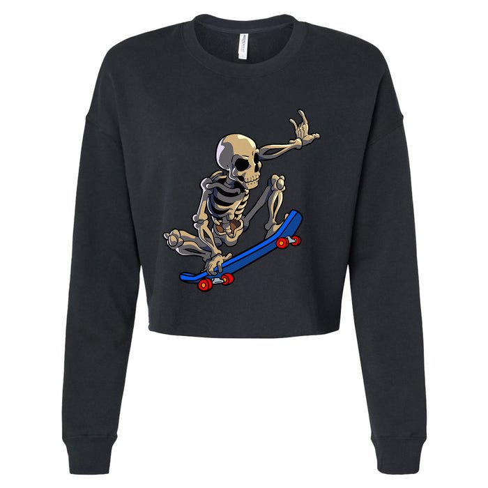 Skateboarding Skeleton Skater Skateboard Halloween Cropped Pullover Crew