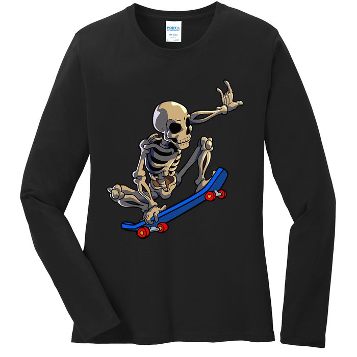 Skateboarding Skeleton Skater Skateboard Halloween Ladies Long Sleeve Shirt