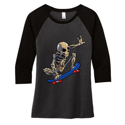 Skateboarding Skeleton Skater Skateboard Halloween Women's Tri-Blend 3/4-Sleeve Raglan Shirt