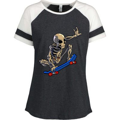 Skateboarding Skeleton Skater Skateboard Halloween Enza Ladies Jersey Colorblock Tee