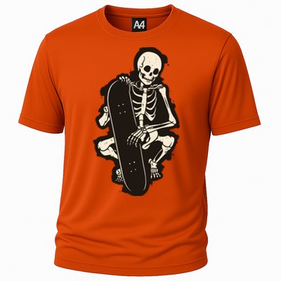 Skeleton Skateboarder Cooling Performance Crew T-Shirt