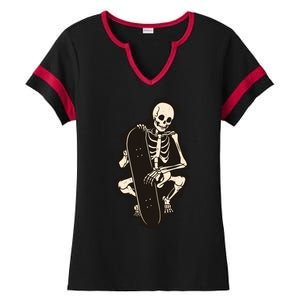 Skeleton Skateboarder Ladies Halftime Notch Neck Tee