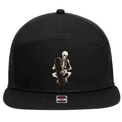 Skeleton Skateboarder 7 Panel Mesh Trucker Snapback Hat