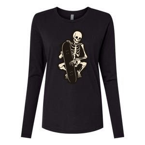 Skeleton Skateboarder Womens Cotton Relaxed Long Sleeve T-Shirt